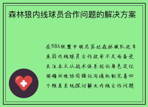 森林狼内线球员合作问题的解决方案