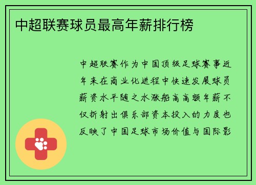 中超联赛球员最高年薪排行榜